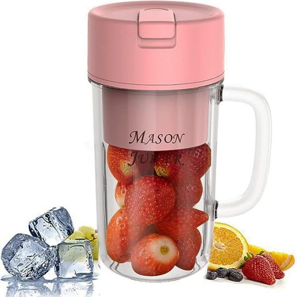 MasonJuice™ – Portable Mini Blender with Straw Lid | USB Rechargeable Juicer Cup (Random Color)